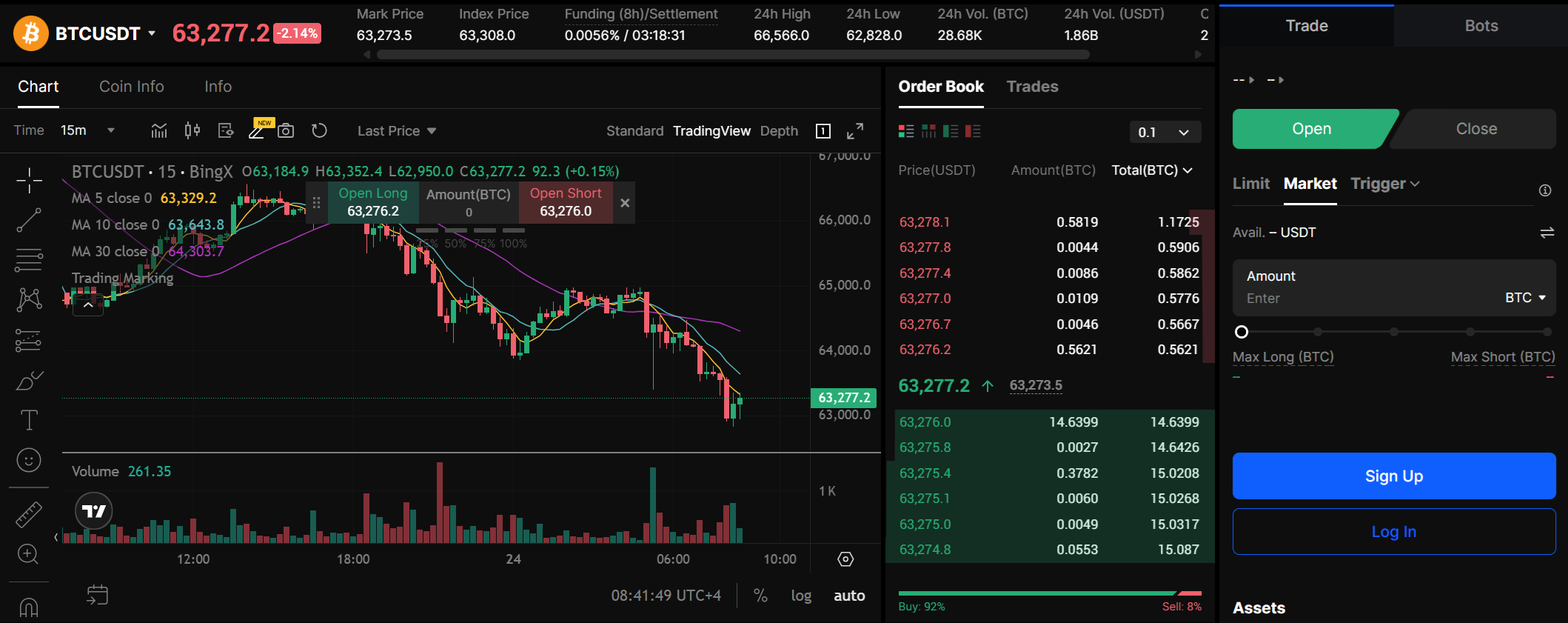Interfaz de trading BingX